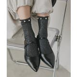 ブラック | 【2026SS新作】パールラメクルーソックス | ad thie