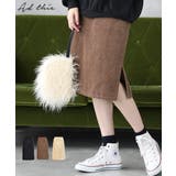 ブラウン | サイドスリット入りコーデュロイタイトスカート | ad thie