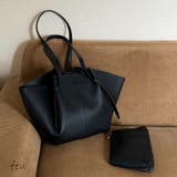 ブラック | ビッグトートバッグ 舟形 ポーチ付き | feu