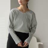 ホワイトボーダー | ゆるVネック リブ トップス | A Happy Marilyn