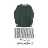 グリーン×グリーンストライプ | 華やか袖の小顔魅せ 裏起毛 トレーナー | A Happy Marilyn