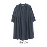ネイビー | アイロンいらずで着られる ギャザー切替 シャツワンピ | A Happy Marilyn