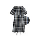 ブラック | Rin マドラスチェック柄 パフ袖ロングワンピース | A Happy Marilyn