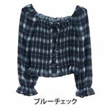 ブルーチェック | シフォン シャーリング ブラウス | A Happy Marilyn