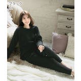 BL-ブラック | リブモールニット 腹巻付き 長袖 上下セット | aimerfeel