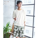 KG-カーキ | パームリーフ柄 綿混 半袖 ショートパンツ 上下セット (男女兼用サイズ) | aimerfeel