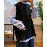 ブラック | クルーネック ベスト サイドスリット ラウンドネック全3色 | aimoha men