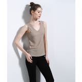 BROWN | Ladiesリネン混素材ベーシックV型タンクトップ | aimoha