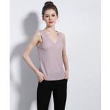 PINK | Ladiesリネン混素材ベーシックV型タンクトップ | aimoha