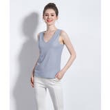 BLUE | Ladiesリネン混素材ベーシックV型タンクトップ | aimoha