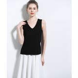 BLACK | Ladiesリネン混素材ベーシックV型タンクトップ | aimoha