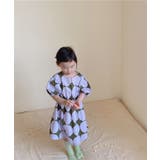 パープル | aimoha KIDS ビッグ水玉柄パフスリーブロングワンピース | aimoha kids