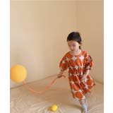 オレンジ | aimoha KIDS ビッグ水玉柄パフスリーブロングワンピース | aimoha kids