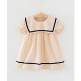 ベージュ | 韓国子供服 セーラー服風配色パイピング ワンピース | aimoha kids
