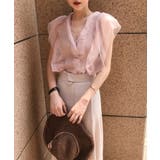 ピンク | Jasmine GrandiflorumチュールドッキングVネックニットトップス | aimoha