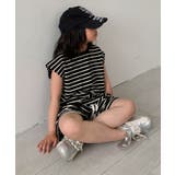 ブラック | 【aimoha-KIDS-】ボーダーTシャツセットアップ | aimoha kids