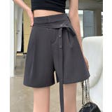 ダークグレー | ボタンリボンベルト付き タックショートパンツ | aimoha