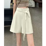 ライトベージュ | ボタンリボンベルト付き タックショートパンツ | aimoha