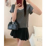 グレー | ドット柄半袖トップス | aimoha