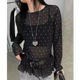 ブラック | ドットチュールプリーツシアートップス | aimoha 