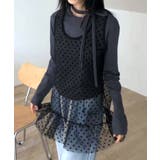 ブラック | ドットチュールティアードタンクトップ | aimoha 