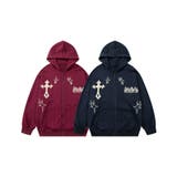 クロスと炎刺繍ジップパーカー ストリート系 ロンT | HOOK | 詳細画像12