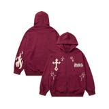 ワインレッド | クロスと炎刺繍ジップパーカー ストリート系 ロンT | HOOK