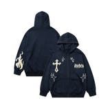 クロスと炎刺繍ジップパーカー ストリート系 ロンT[品番 クロスと炎刺繍ジップパーカー ストリート系 ロンT[品番