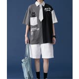 ブラック | HOOK アシメトリー切り替えデザイン ネクタイ付き半袖poloシャツ | HOOK