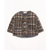 韓国子供服 チェック柄暖かいボア裏地ノーカラージャケット キッズ | aimoha kids | 詳細画像2