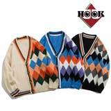 アシンメトリー カラフルなアーガイル幾何学模様リンガーカーディガン メンズ | HOOK | 詳細画像1