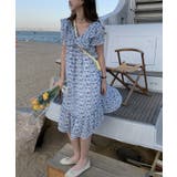 韓国風小花柄ビッグ襟裏地付きワンピース 韓国ファッション ハイウエスト | aimoha  | 詳細画像7 
