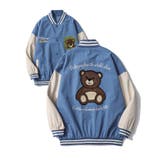 ブルー | HOOK新作 クマアメカジ袖配色切り替えドッキングブルゾン お揃い | HOOK