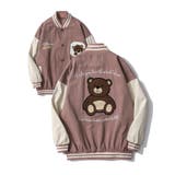 ピンク | HOOK新作 クマアメカジ袖配色切り替えドッキングブルゾン お揃い | HOOK