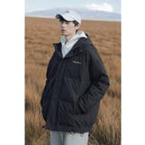 ブラック | HOOK 英字刺繍中綿 フード付きダウンジャケット | HOOK