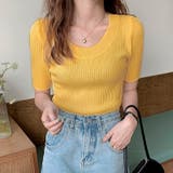 イエロー | ラウンドネックシンプルカットソー 韓国ファッション ハイウエスト | aimoha 