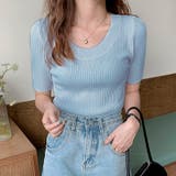 ブルー | ラウンドネックシンプルカットソー 韓国ファッション ハイウエスト | aimoha 