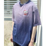 パープル | 個性派グラデーション暈し染め刺繍ビッグTシャツ 韓国ファッション ストリート系 | HOOK