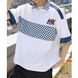 ホワイト | HOOK  original レーシング風ブロックチェック切り替え半袖ハーフジッ… | HOOK