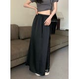 ブラック | ゴム入りウエストロングスカート 韓国ファッション ハイウエスト | aimoha