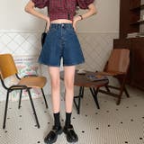 ハイウエストAラインデニムショーツ ショートパンツ 韓国ファッション | aimoha | 詳細画像4