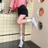 ハイウエストAラインデニムショーツ ショートパンツ 韓国ファッション | aimoha | 詳細画像1