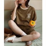 ブラウン | 刺繍カットソーTシャツ+ショートパンツ セットアップ ルームウェア | aimoha
