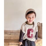 ライトグレー | 裾配色切り替えログプリントリンガーロングTEE ロンT スウェット | aimoha kids