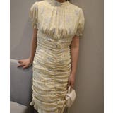 イエロー(丈長め) | 丈選べるスタンドカラー半袖パワショル花柄半袖ワンピース ドレス 韓国ファッション | aimoha