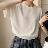 クルーネックリブ編み半袖ニットトップス | aimoha | 詳細画像1