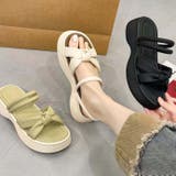 【shoes 365】リボンデザインダブルストラップ厚底サンダル | aimoha | 詳細画像1