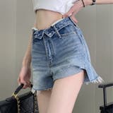 ロールウエストショートデニムパンツ ショートパンツ 韓国ファッション | aimoha | 詳細画像1