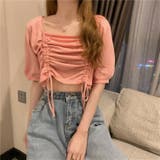 ピンク | ギャザーストリングスカットソー 韓国ファッション ハイウエスト | aimoha