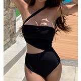 【Jasmine】サイドウエスト開きブラックスイムウェア 韓国ファッション ワン… | aimoha  | 詳細画像1 